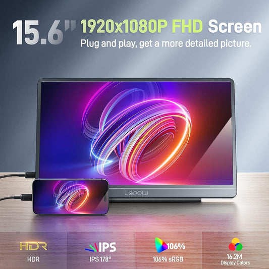 Lepow Z1 E5 15.6" FHD Portable Monitor – 100% sRGB, IPS, HDR, USB-C, Ultra-Slim